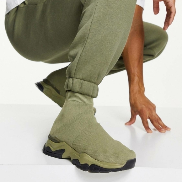 Asos design men's knitted sock sneakers size 11 green - Picture 1 of 8